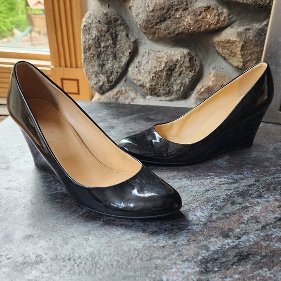 J. Crew Shoes - J.Crew "Sylvia" Black Patent Leather Wedge Heels Size 7.5
